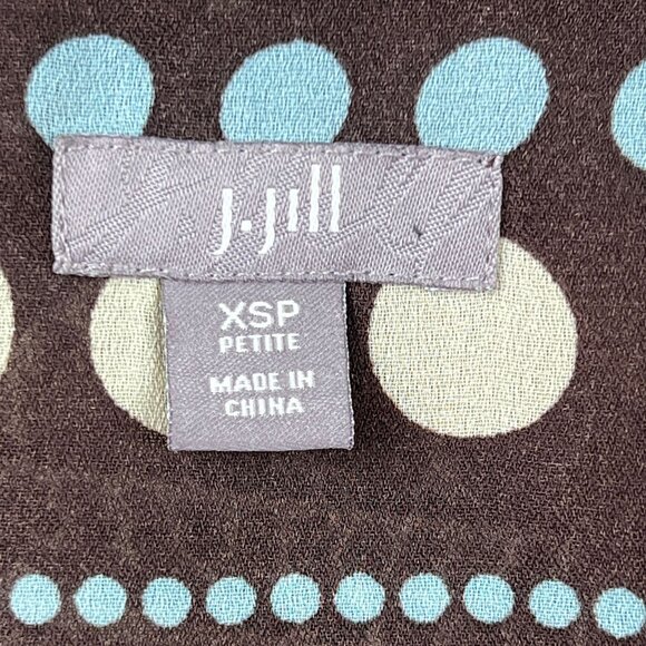J Jill Womens Brown Silk Polka Dot Popover Blouse Size XSP Petite Short Sleeve - Picture 3 of 12